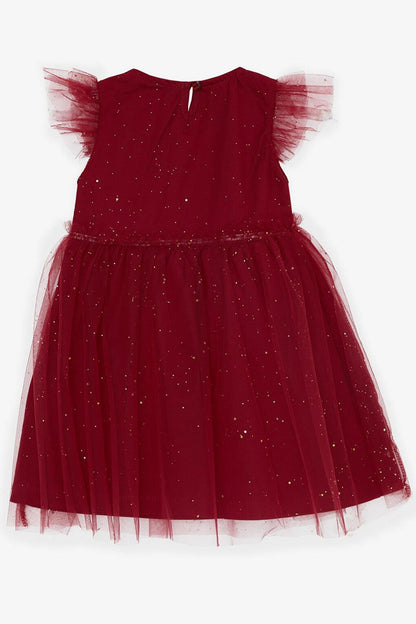 Girl's Dress Glitter Tulle Ruffle Plum (Age 3-7)