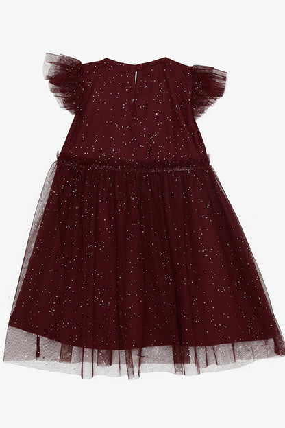 Girl's Dress Glitter Tulle Frilly Claret Red (Age 3-7)