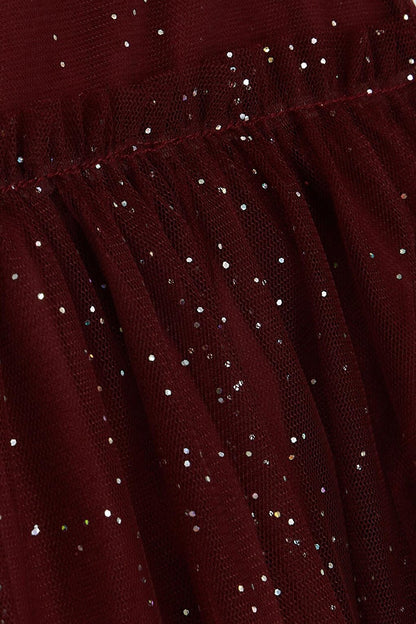 Girl's Dress Glitter Tulle Frilly Claret Red (Age 3-7)