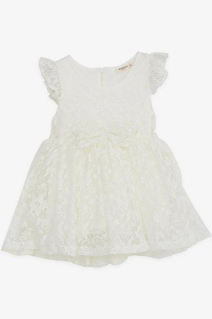 Girl's Dress Bow Tulle Guipure Ecru (3-8 Years)