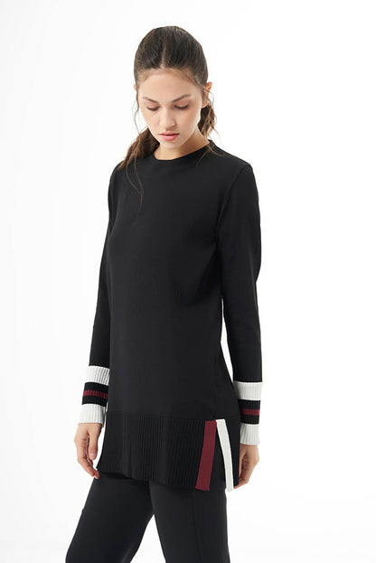 Colored Sleeve Rayon Knitwear Black Tunic