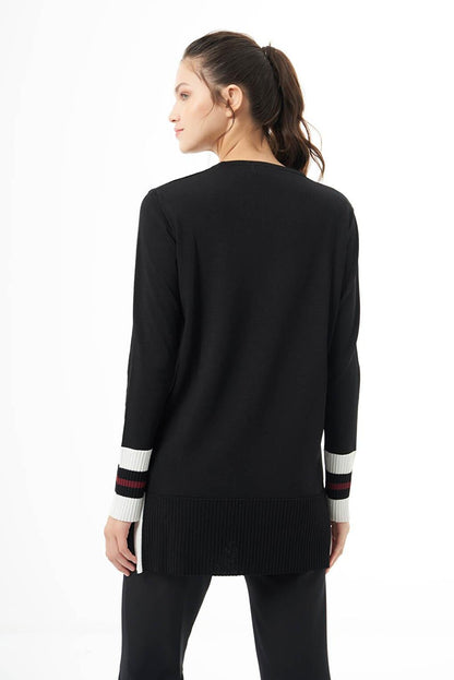 Colored Sleeve Rayon Knitwear Black Tunic