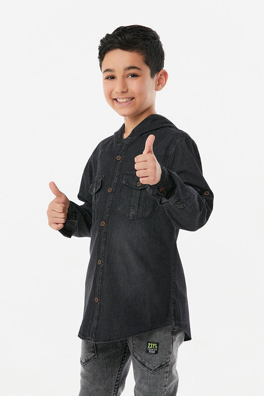 Hooded Double Pocket Boys Shirt