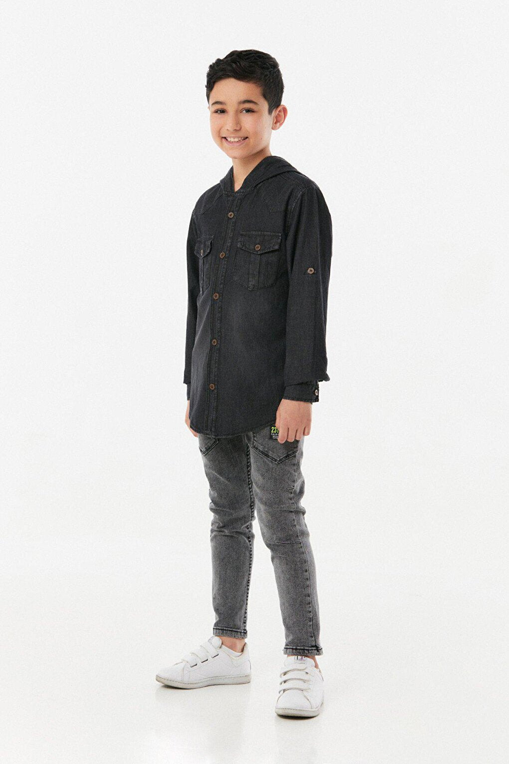 Hooded Double Pocket Boys Shirt