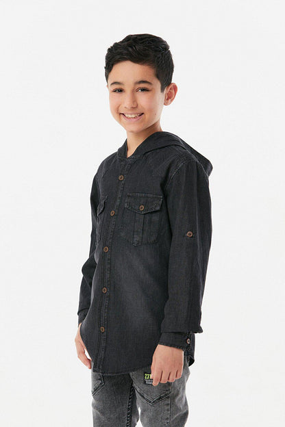 Hooded Double Pocket Boys Shirt