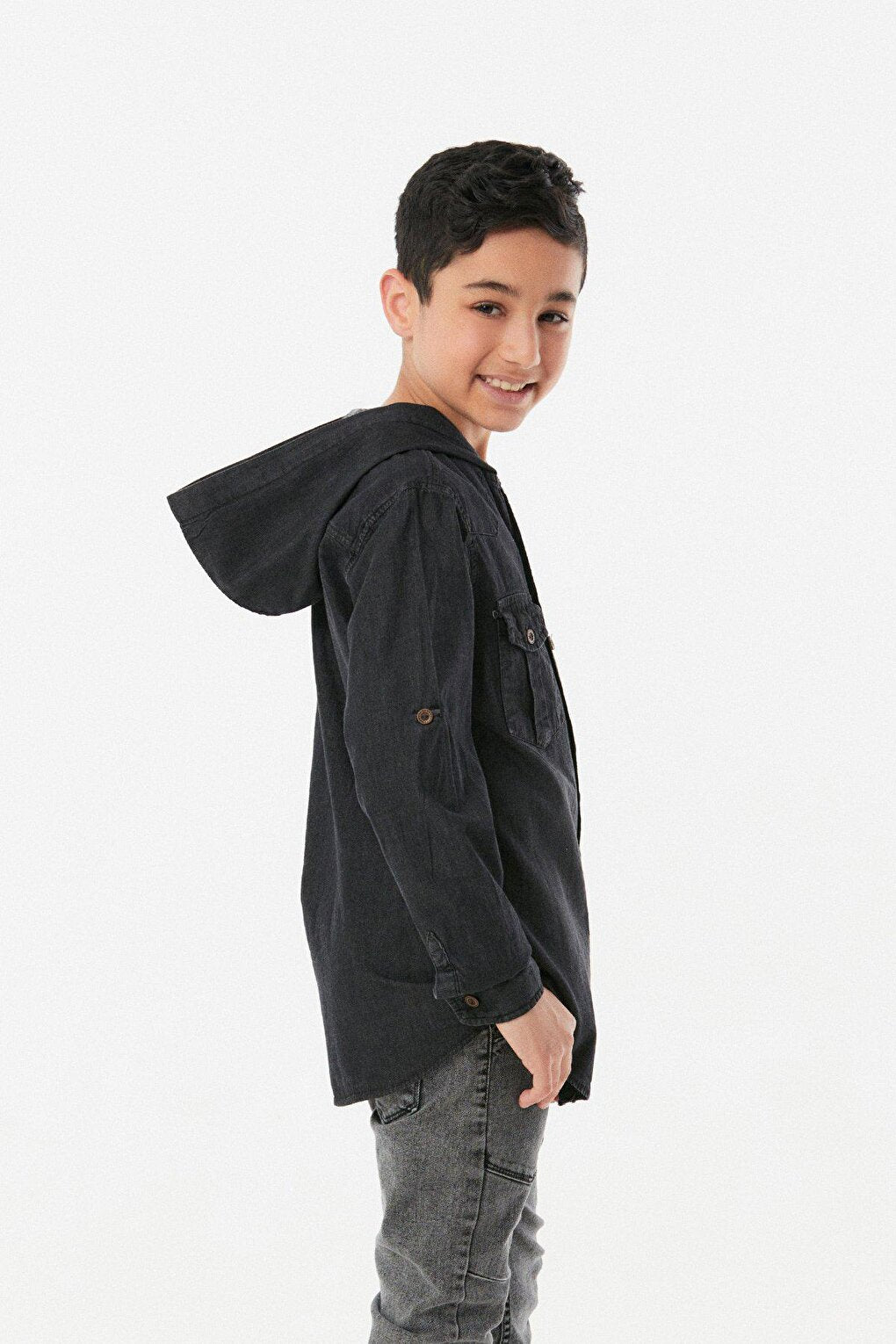 Hooded Double Pocket Boys Shirt