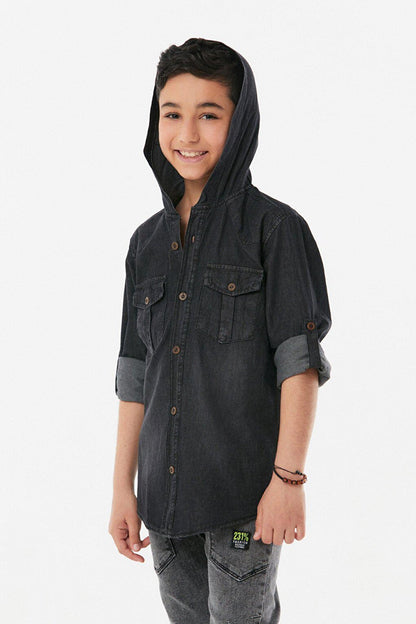 Hooded Double Pocket Boys Shirt