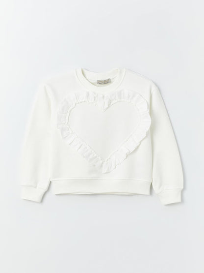 Girl's Heart Embroidered Frilly SweatShirt with Elastic Waist