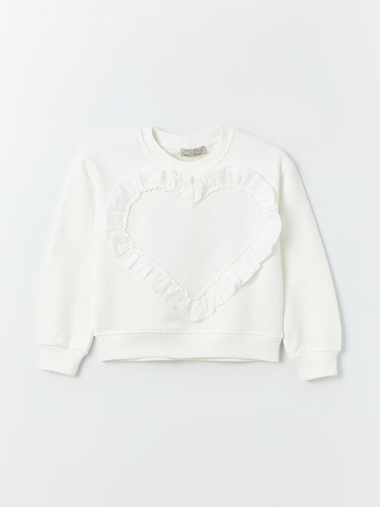 Girl's Heart Embroidered Frilly SweatShirt with Elastic Waist