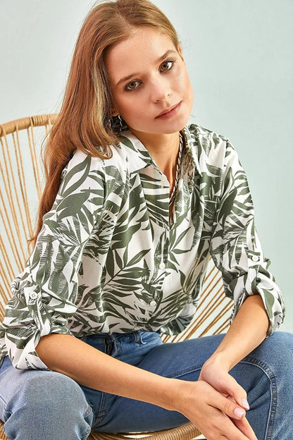 Women's Multi Patterned Sleeve Folded Viscose Shirt