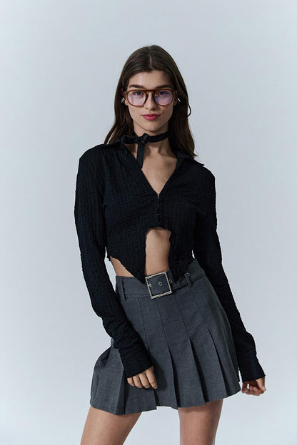 Tie Detailed Crop Blouse Black