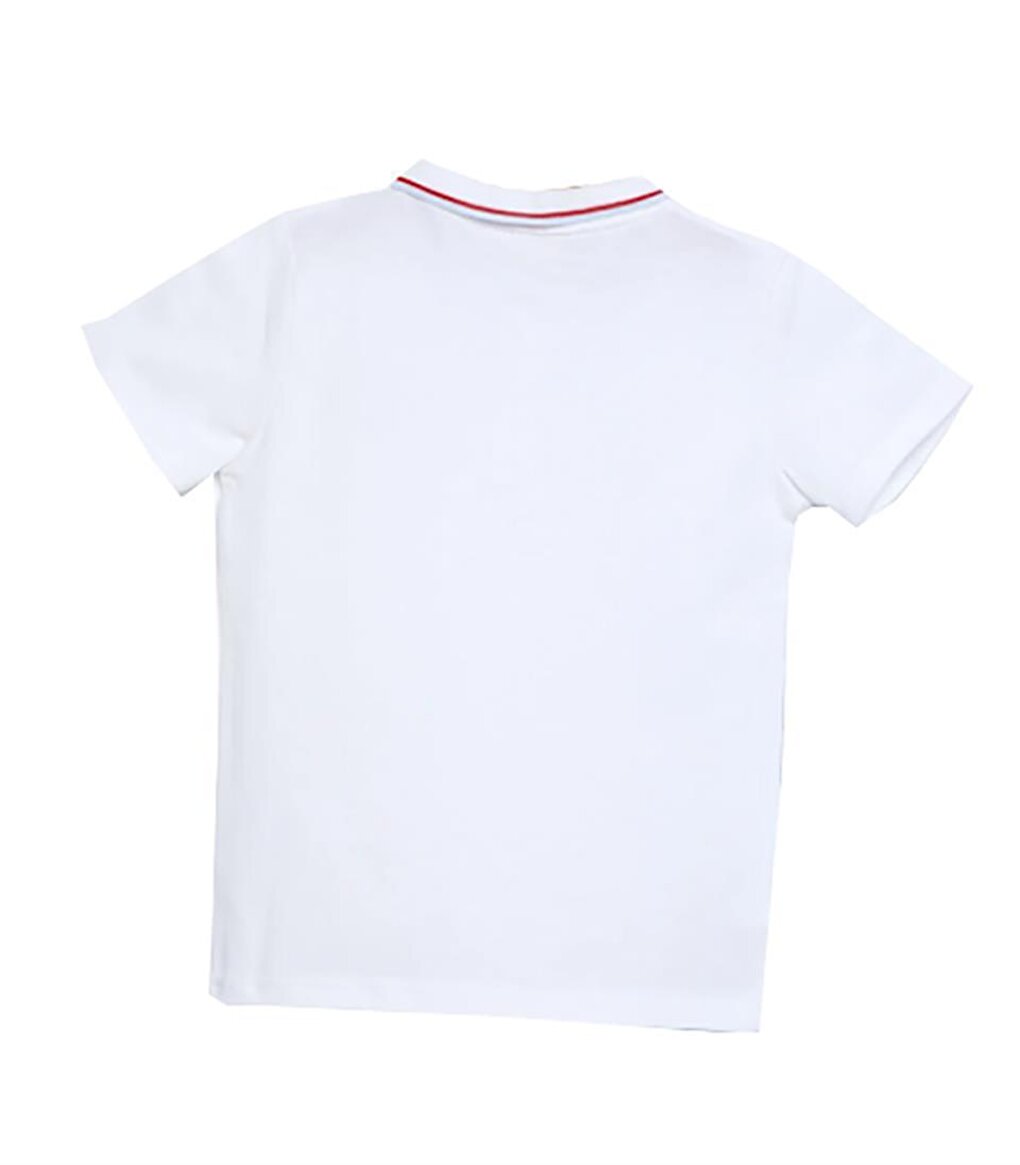 Boy's Crab Embroidery Detailed White 100% Cotton Polo Neck Tshirt