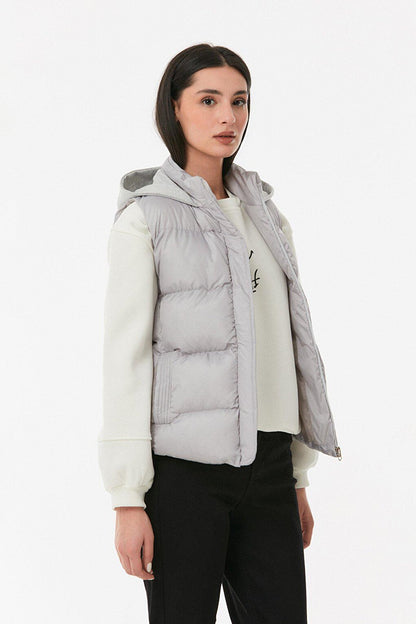 Combed Cotton Puffer Vest with Hood