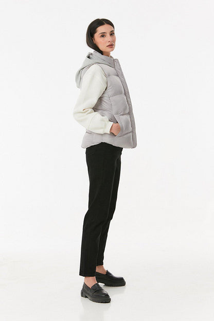 Combed Cotton Puffer Vest with Hood