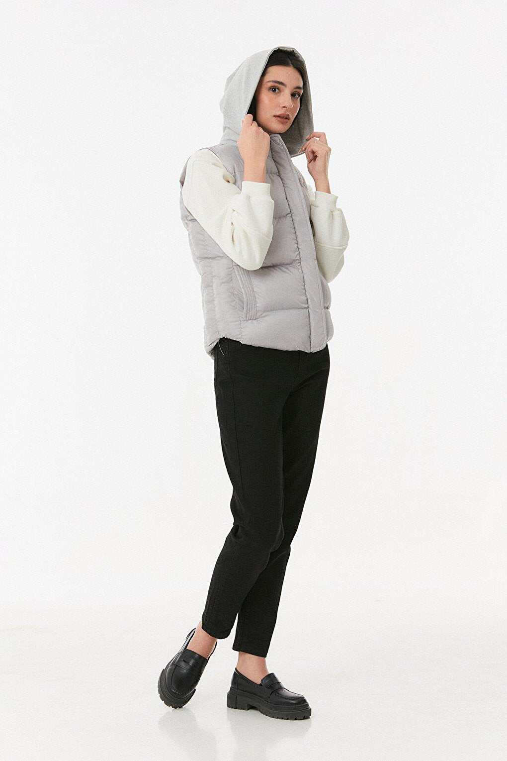 Combed Cotton Puffer Vest with Hood