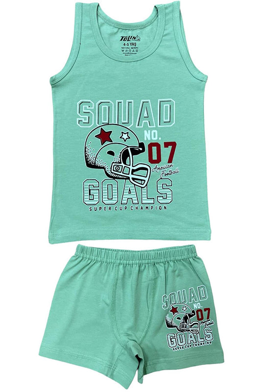 Boy's Patterned Printed Cotton Undershirt Shorts Top and Bottom Set 83016