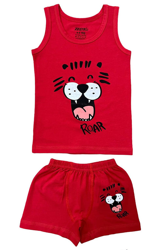 Boy's Patterned Printed Cotton Undershirt Shorts Top and Bottom Set 83019