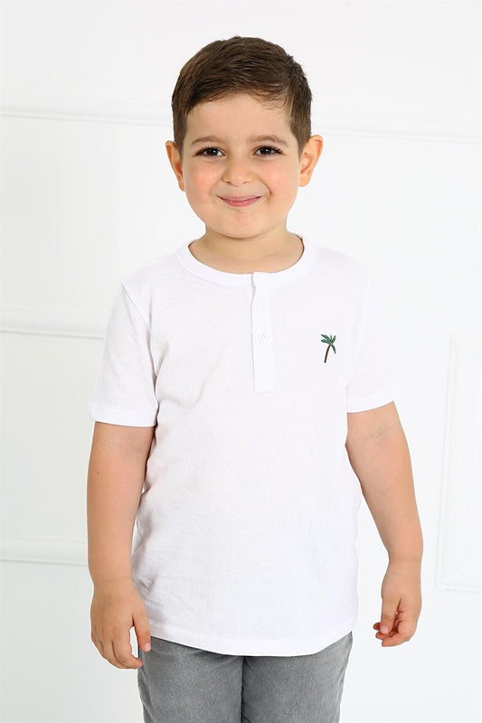 Boy's Embroidered White Crew Neck T-shirt