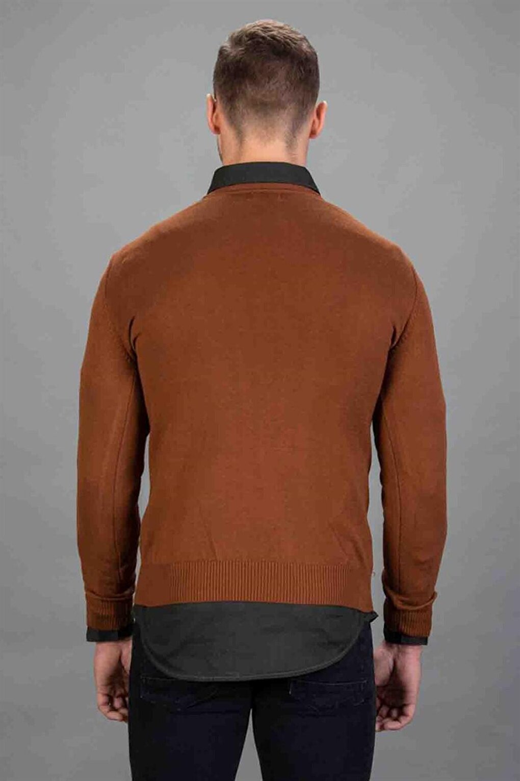 Slim Fit V-Neck Cotton Men's Brown Sweater