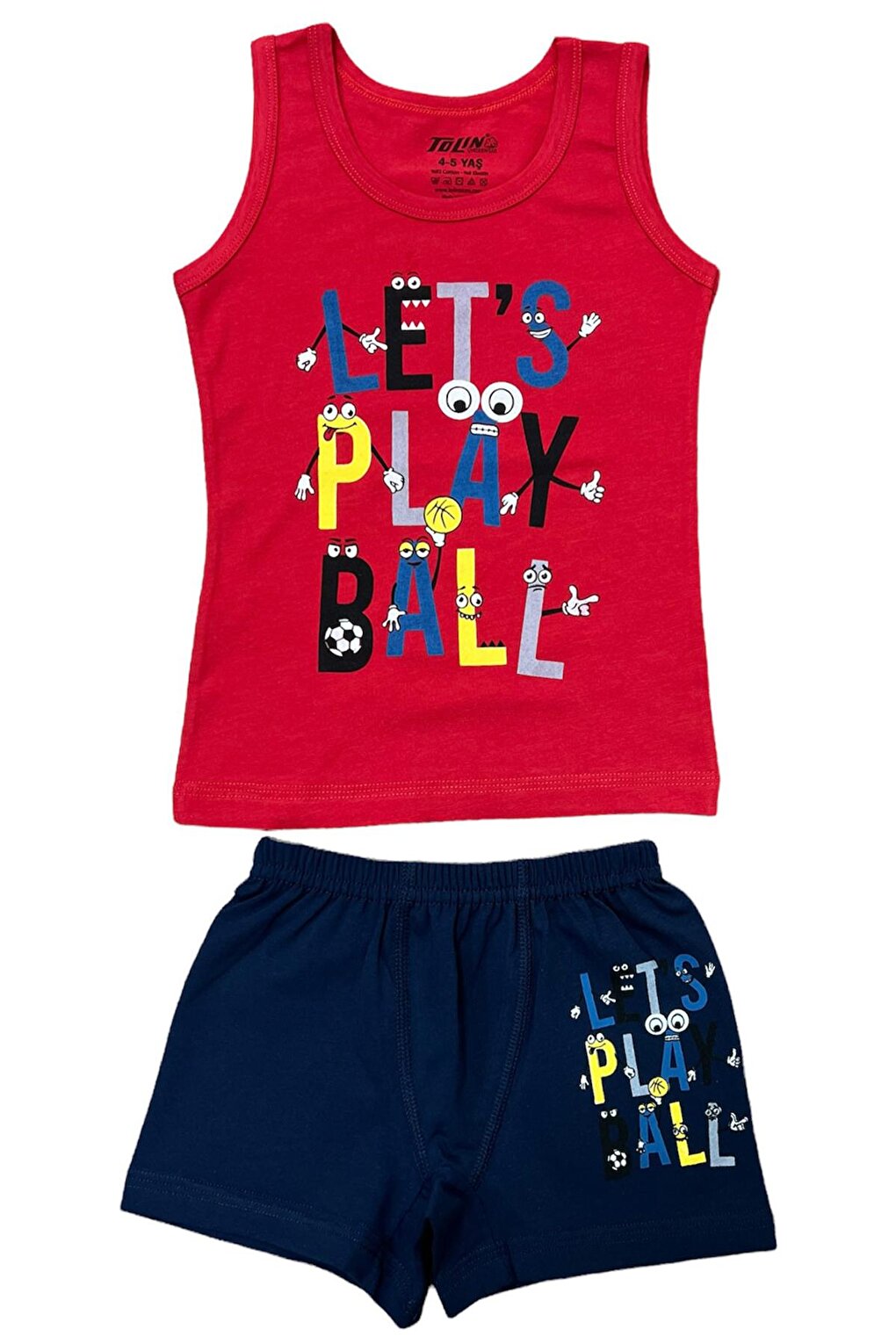 Boy's Patterned Printed Cotton Undershirt Shorts, Top and Bottom Set 83010