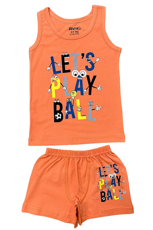 Boy's Patterned Printed Cotton Undershirt Shorts, Top and Bottom Set 83009