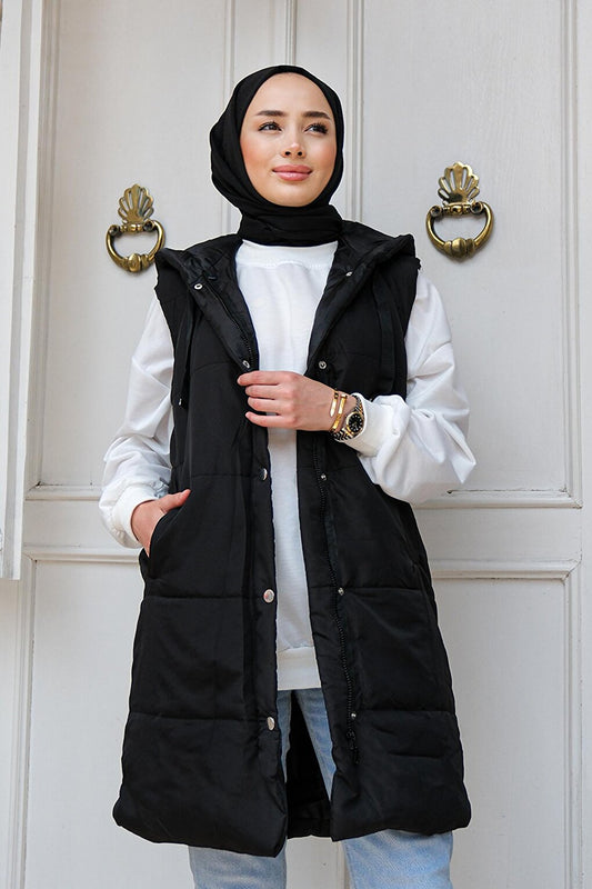 Double Pocket Hooded Vest Black