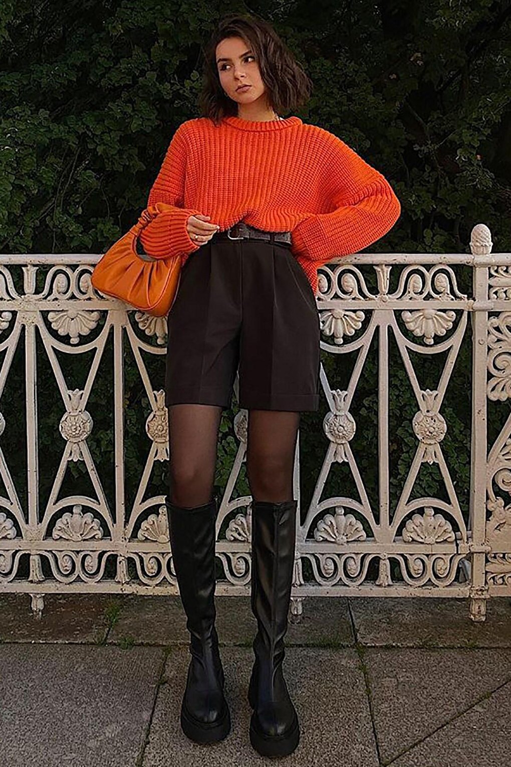 Orange Crew Neck Basic Sweater MG1264