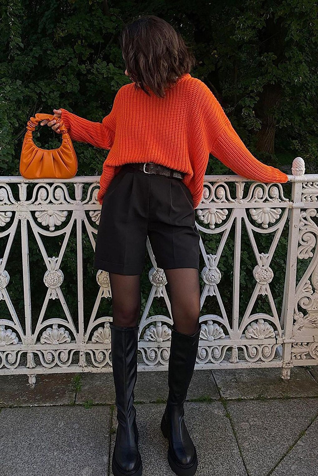 Orange Crew Neck Basic Sweater MG1264