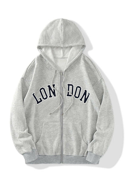 Unisex Gray London Printed Zippered Sweatshirt