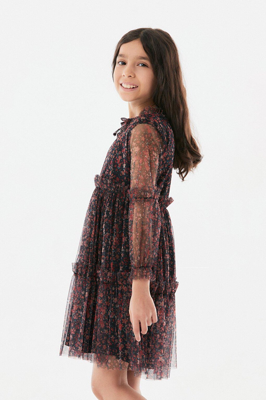 Floral Printed Girls' Tulle Dress