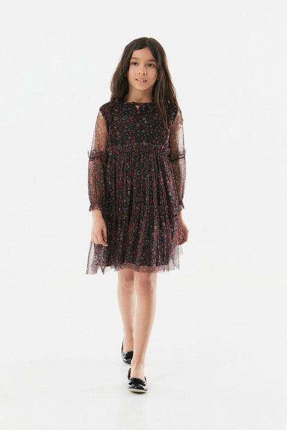 Floral Printed Girls' Tulle Dress