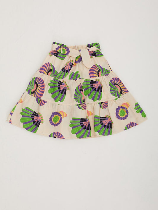 Girl's Gathered Waist Elastic Patterned Skirt