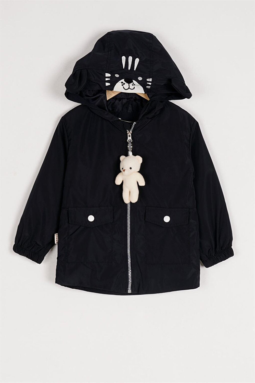 Boy's Navy Blue Hooded Zippered Teddy Bear Raincoat