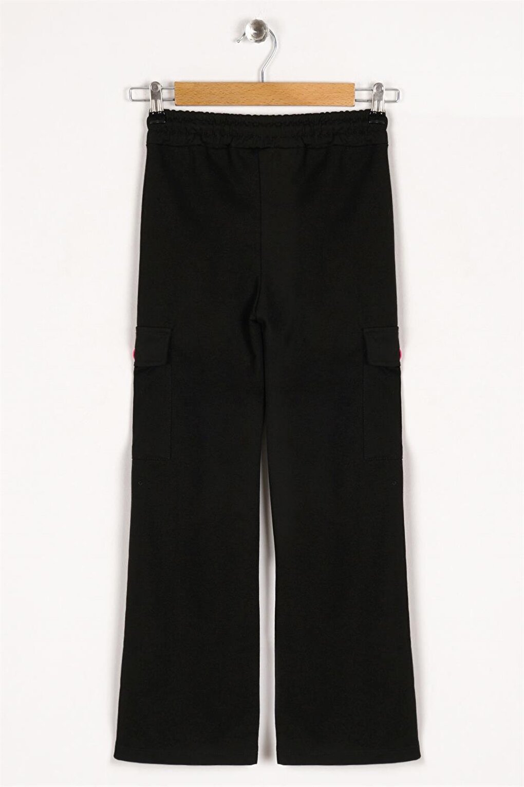 Girl's Black Colored Cargo Pocket Wide Leg Sweatpants