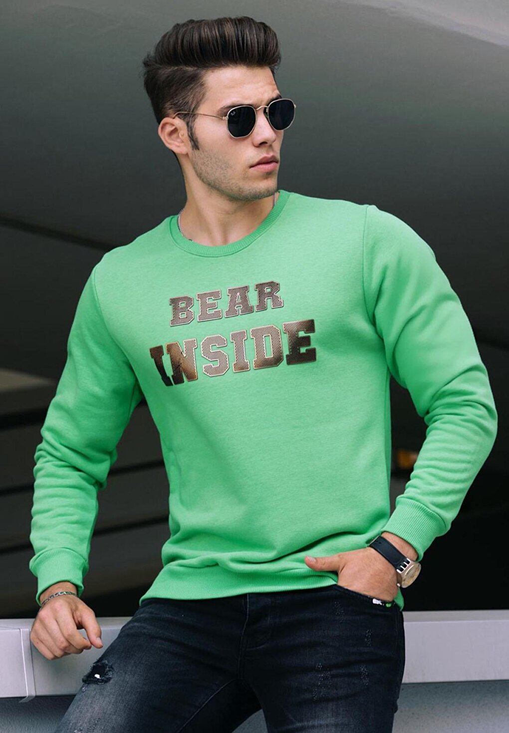 Green Printed Crew Neck Sweatshirt 4751