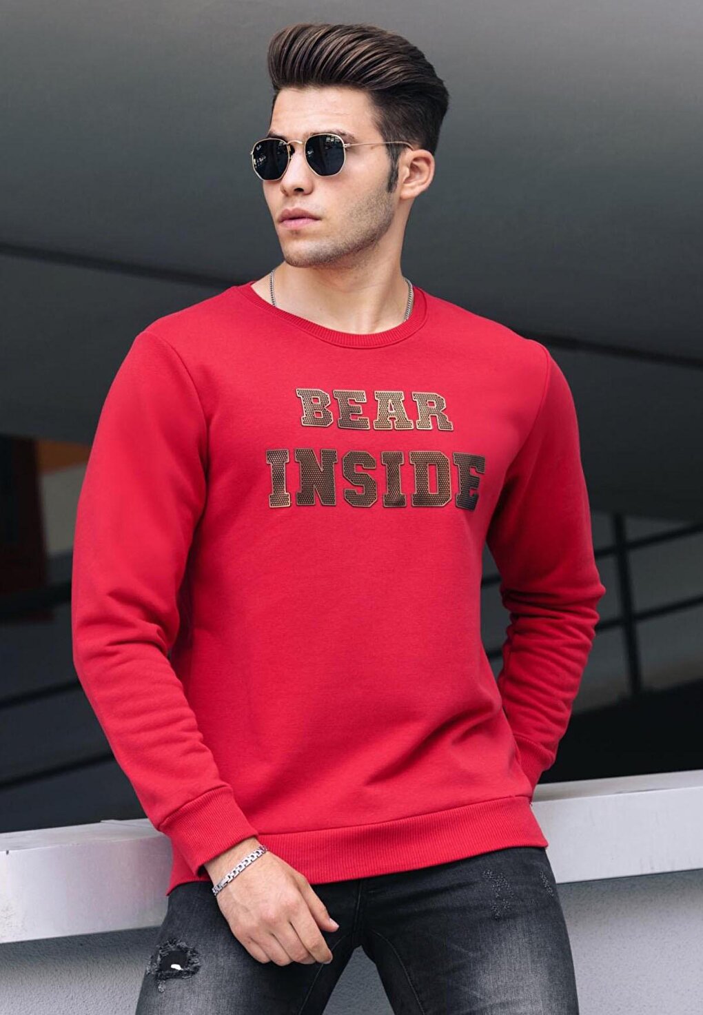 Red Printed Crew Neck Sweatshirt 4751