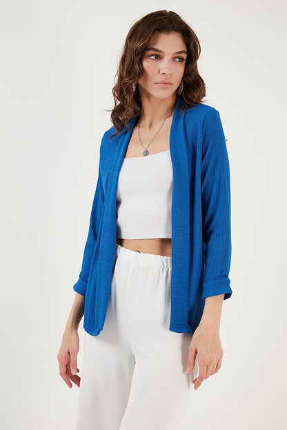 Seersucker Kimono Cardigan with Layered Collar and Sleeves 5864974