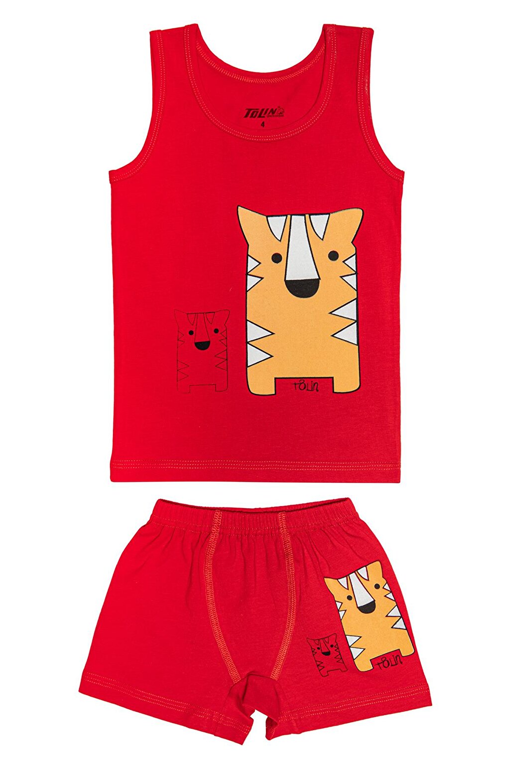 Boy's Patterned Printed Cotton Undershirt Shorts, Top and Bottom Set 83003