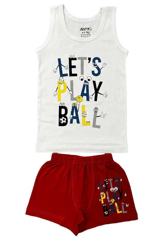 Boy's Patterned Printed Cotton Undershirt Shorts, Top and Bottom Set 83008