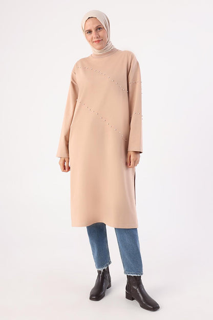 Beige Pearl Long Sweat Tunic