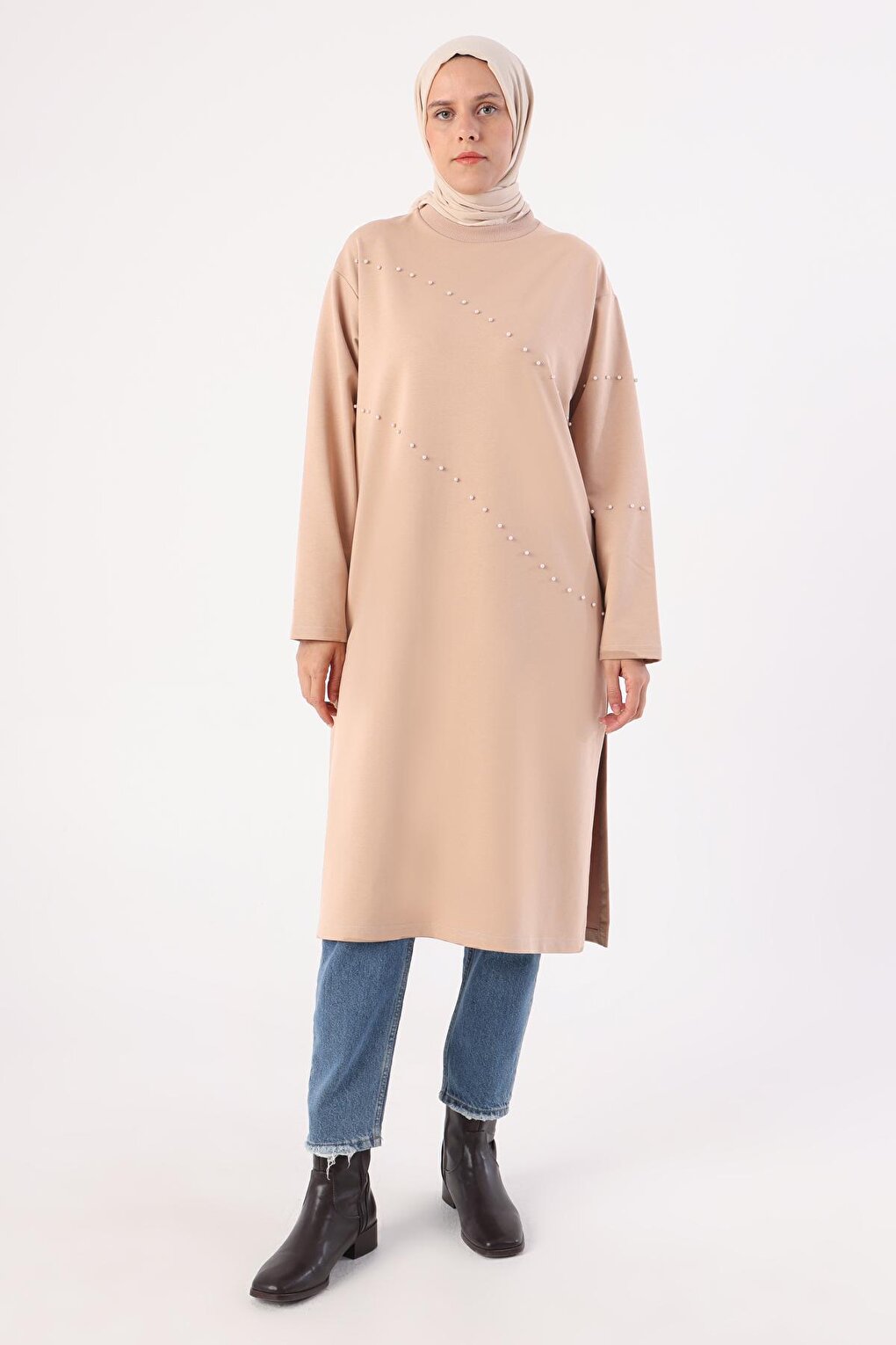 Beige Pearl Long Sweat Tunic