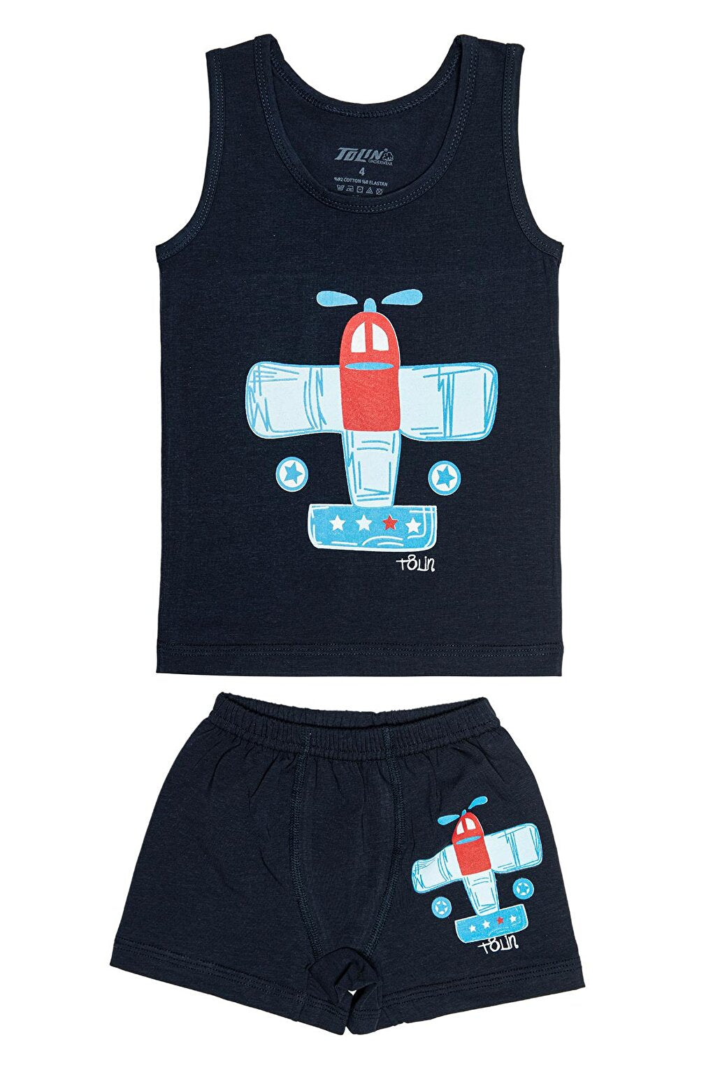 Boy's Patterned Printed Cotton Undershirt Shorts, Top and Bottom Set 83001