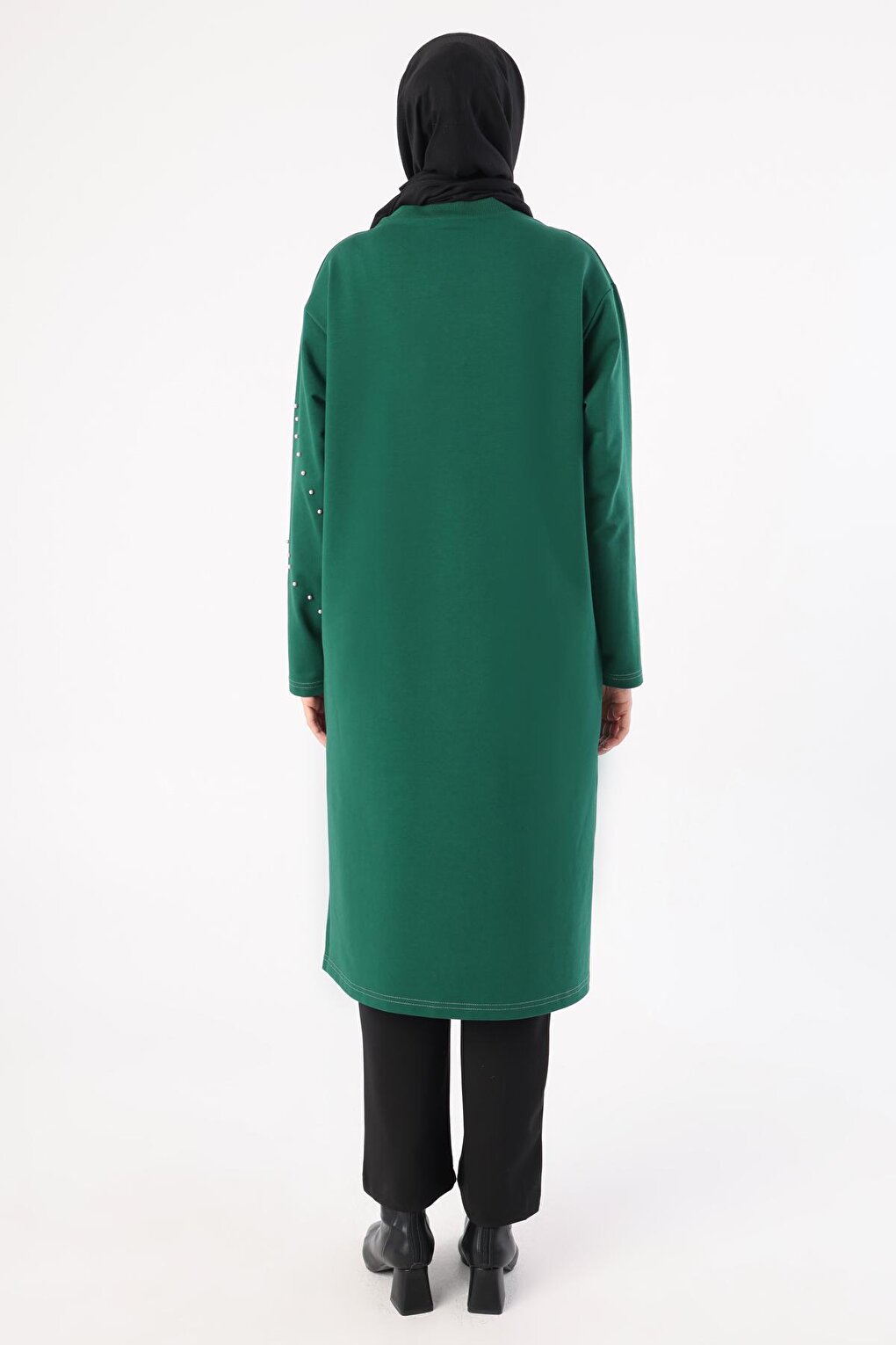 Emerald Green Pearled Long Sweat Tunic