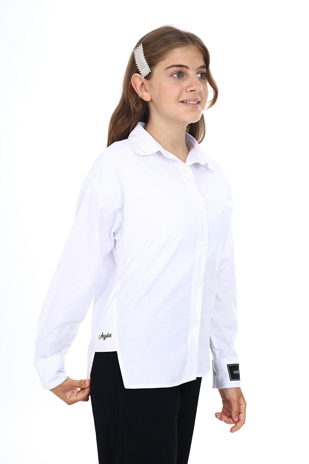 Girl's School Style Lycra Shirt with Cuff Label 9-14 Years Lx266