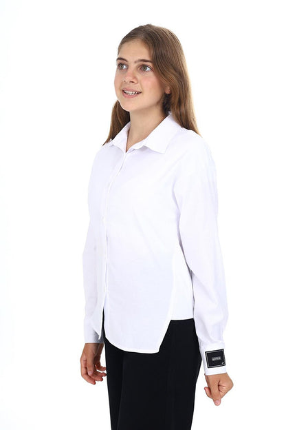 Girl's School Style Lycra Shirt with Cuff Label 9-14 Years Lx266