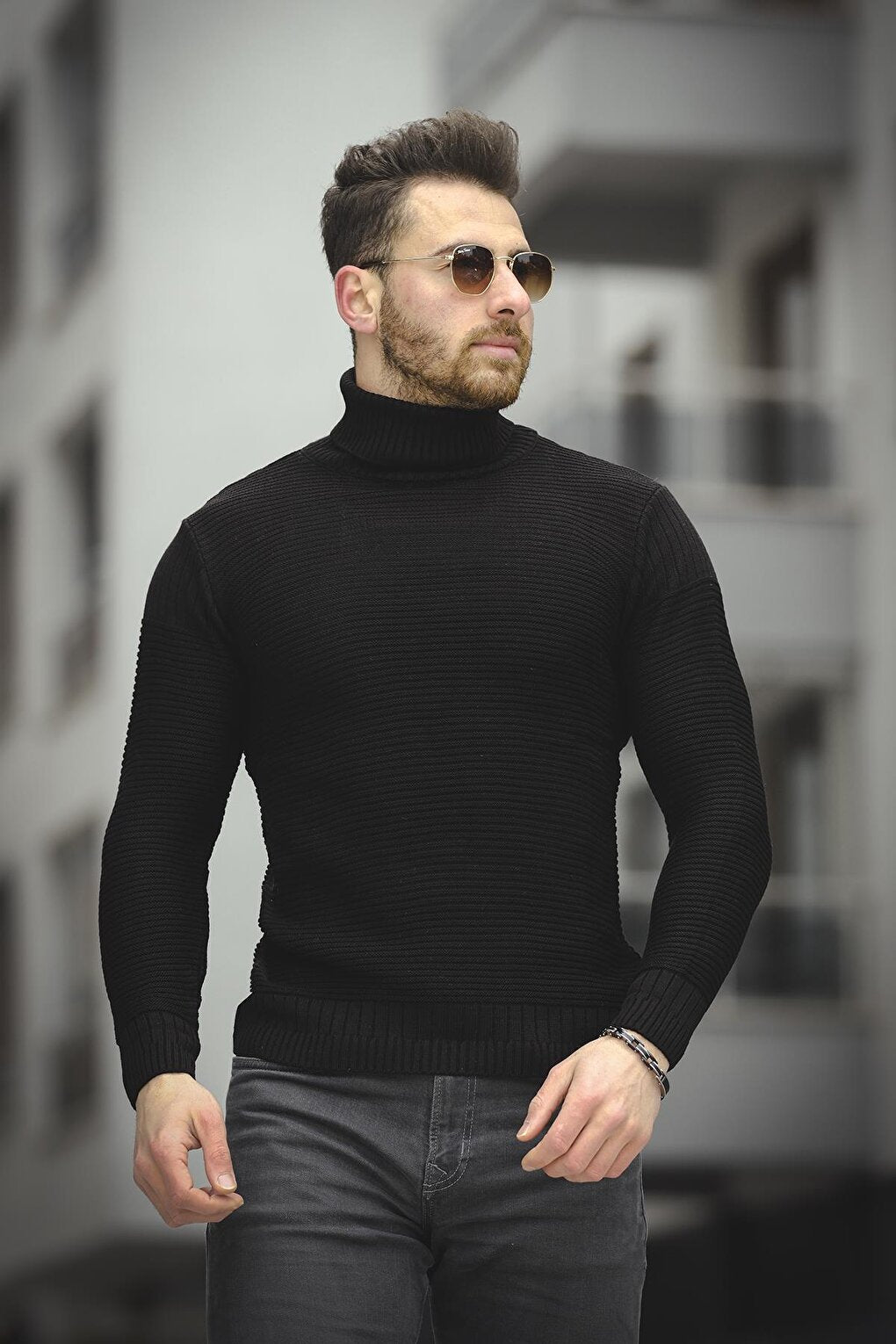 Striped Slim Fit Men's Turtleneck Sweater