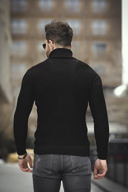 Striped Slim Fit Men's Turtleneck Sweater