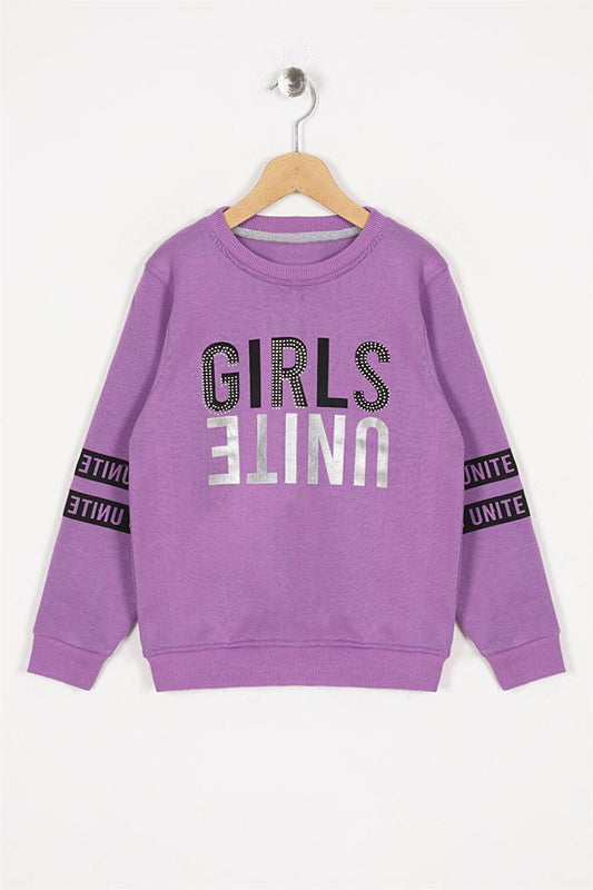 Girl's Lilac Colored Girls United Printed Stone Sweatshirt