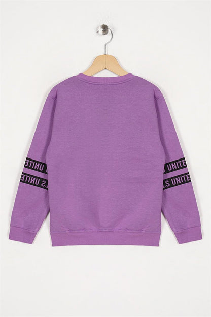 Girl's Lilac Colored Girls United Printed Stone Sweatshirt