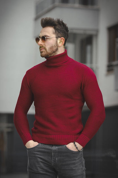 Striped Slim Fit Men's Turtleneck Sweater